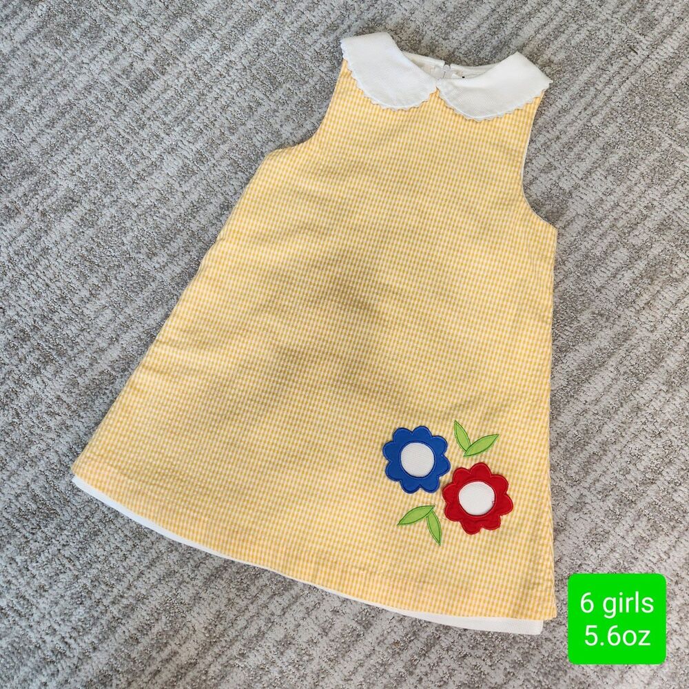 Little Bitty yellow gingham applique collar shift dress size 6 girls